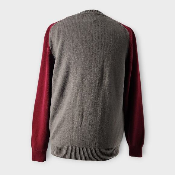 HillFlint Boston Collegiate Knitted Sweater Mens L Gray Red Crew Neck University - Picture 7 of 10